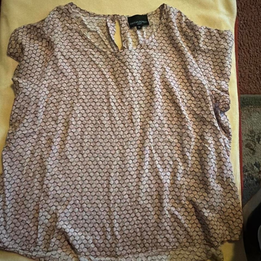 Cynthia Rowley‎ Woman Plus Size 2X Geometric Print Keyhole Back Blouse Mauve